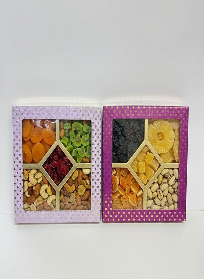 Intactmedia Intact Media Decorative Gift Box - 5 Cavity Kappa Board Hamper Box with Clear Window for Dry Fruits, Sweets & Chocolates - Multi-Color Polka - Set of 5 - Image 1